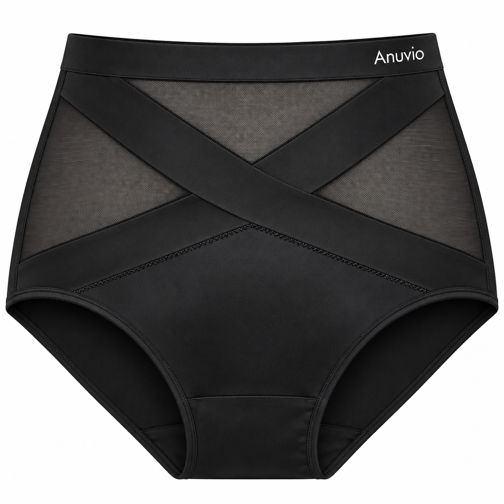 Anuvio criss-cross high-waist shaping brief in black