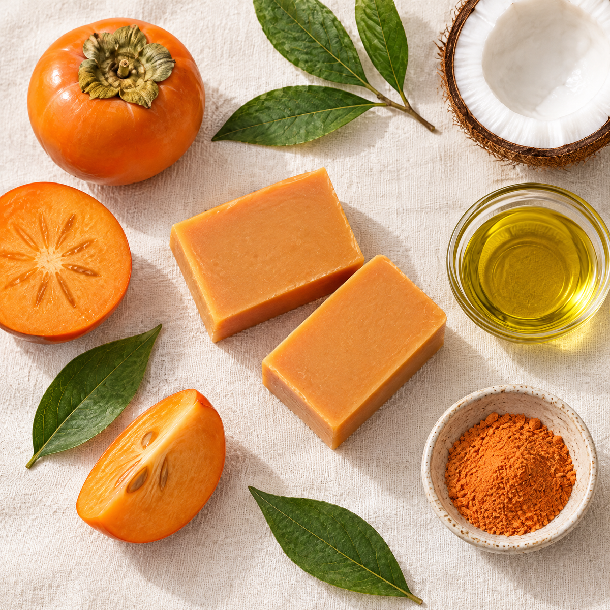 Persimmon, coconut and olive oil ingredients